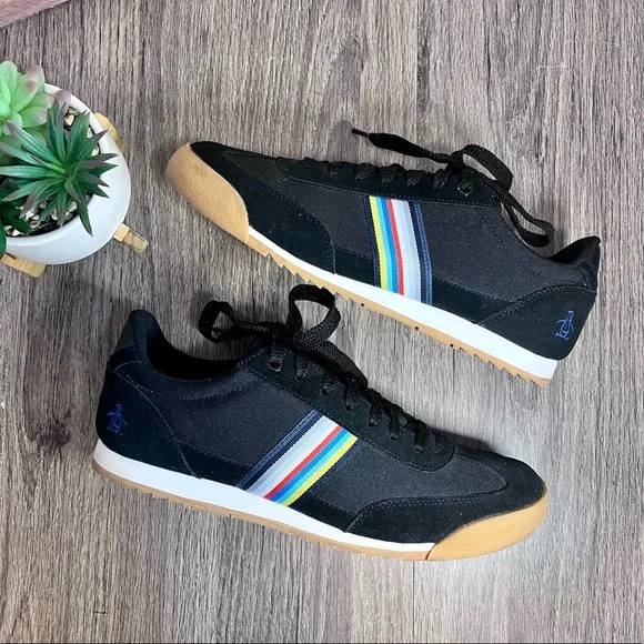 *Penguin | Black Suede  Canvas Multi Color Striped Sneakers Size 10 - Picture 10 of 16